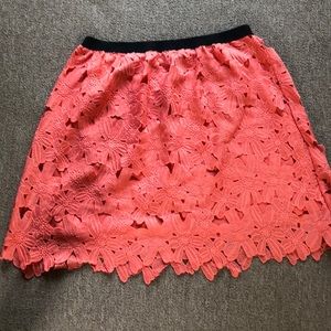 salmon colored flower eyelet skirt